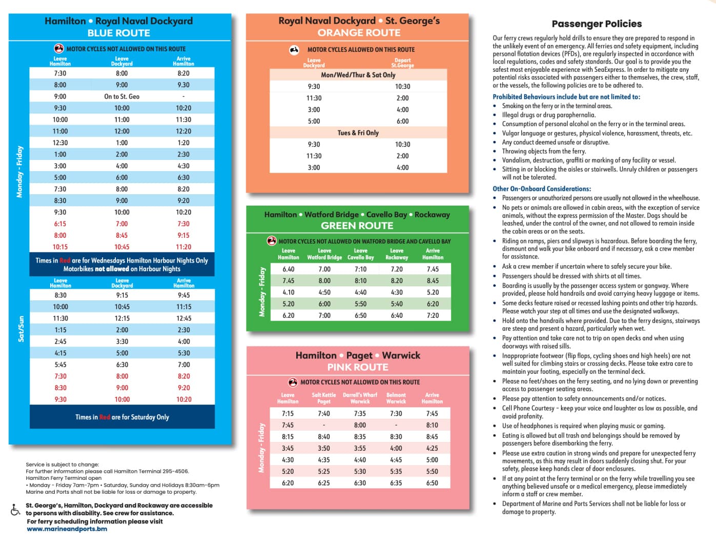 Summer Bermuda Ferry Schedule Page 2