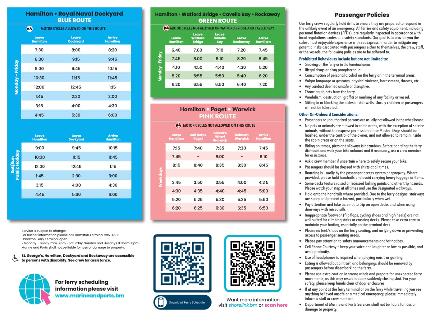 Winter Bermuda Ferry Schedule Page 2